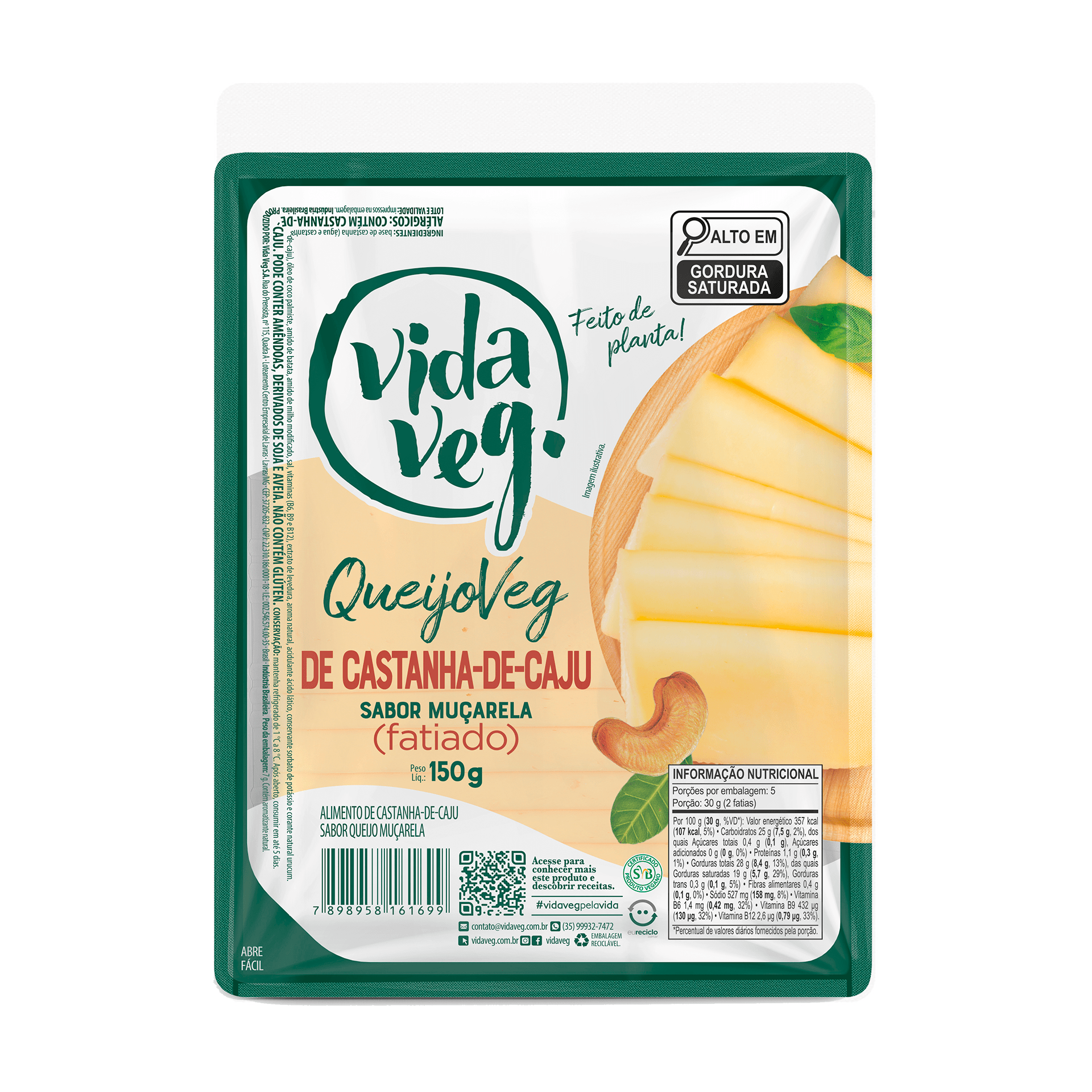 Queijo Mussarela de Castanha de Caju Fatiado Vegano Vida Veg – 150g